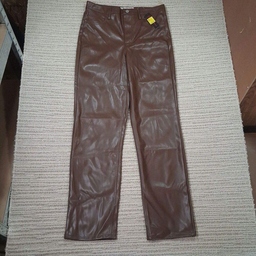 Sz 7 NO BOUNDARIES LEATHER PANTS BROWN Womend HIGH STRAIGHT JUNIORS NWT